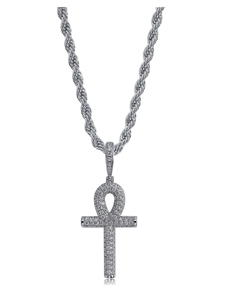 Iced Out Ankh Pendant w/ 24” chain