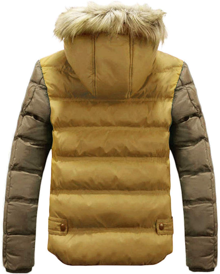 Men's Winter Puffer Coat Casual Fur Hooded Warm Outwear Jacket