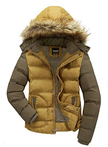 Men's Winter Puffer Coat Casual Fur Hooded Warm Outwear Jacket